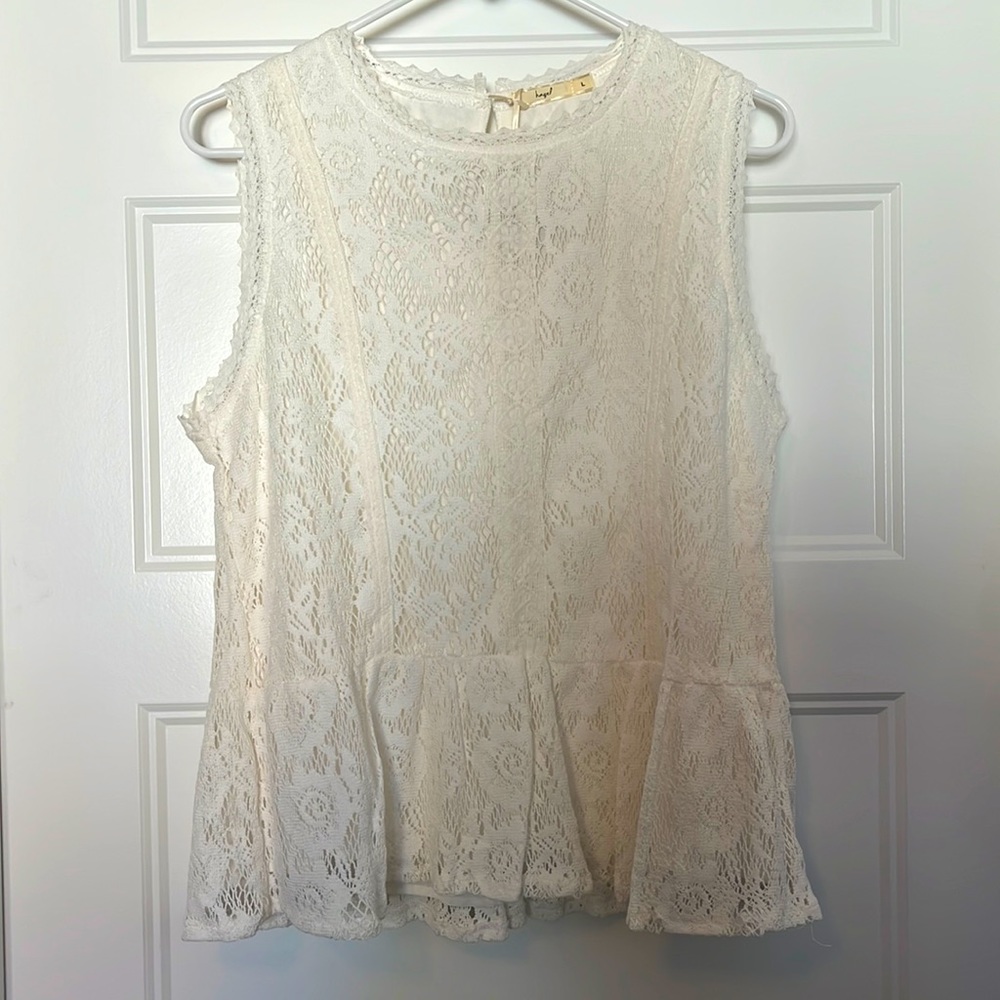 hazel lauren lace peplum tank, L, off white, NWT